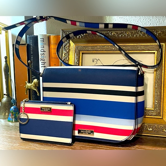 Kate Spade Carsen Crossbody Bag LaurelWay Striped Multicolor Vinyl Purse & coinp - Picture 9 of 12